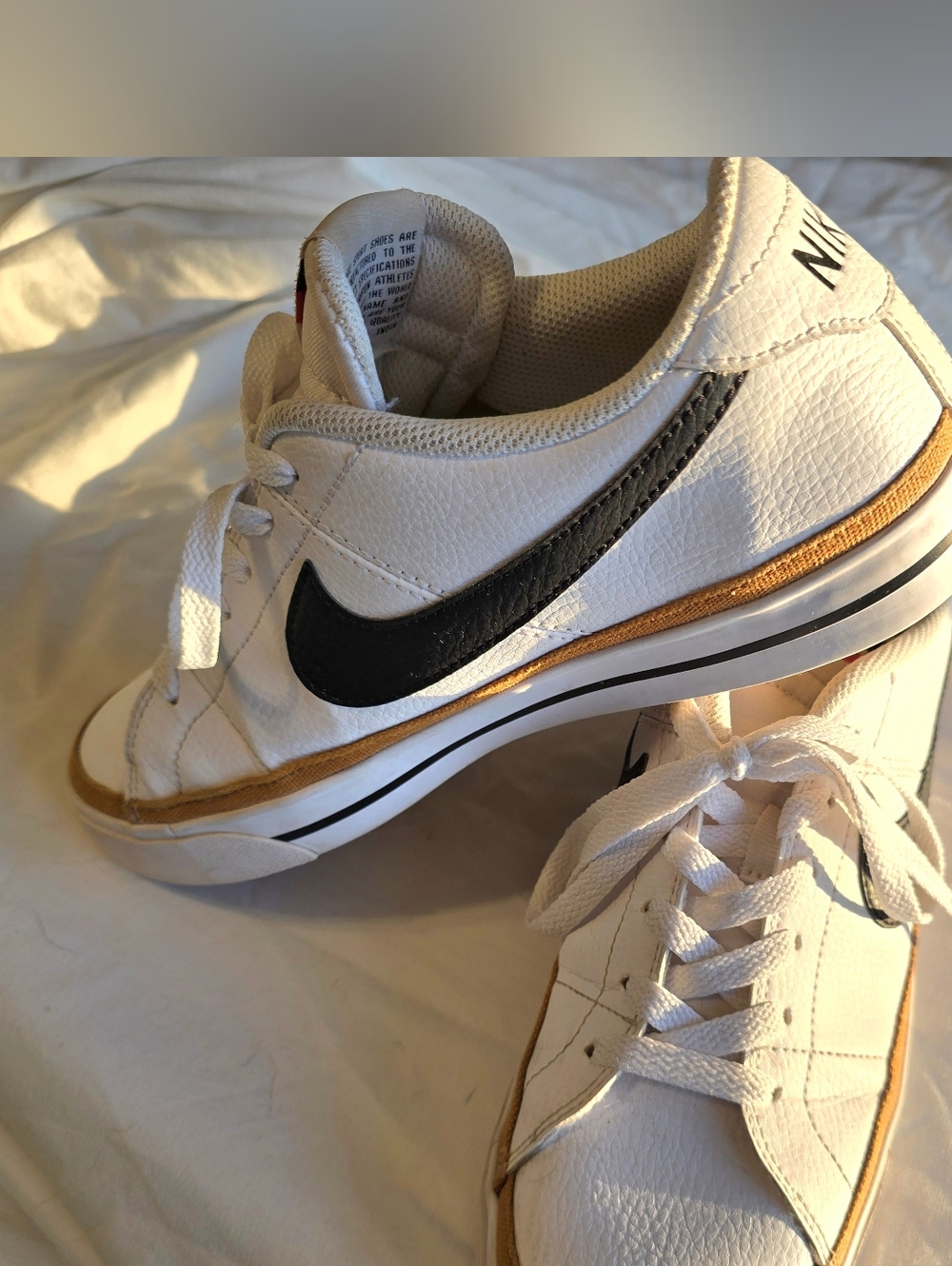 Nike Men’s Court Legacy White Sneakers with Black Swoosh and Tan Accent